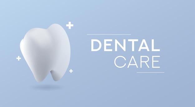 Ilustración vectorial 3D realista de salud dental de un diente blanco sano con fondo azul limpio