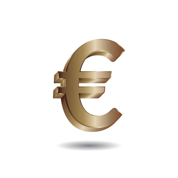 Vector ilustración vectorial 3d del símbolo del euro dorado aislado en fondo de color blanco. símbolo de moneda de la unión europea.