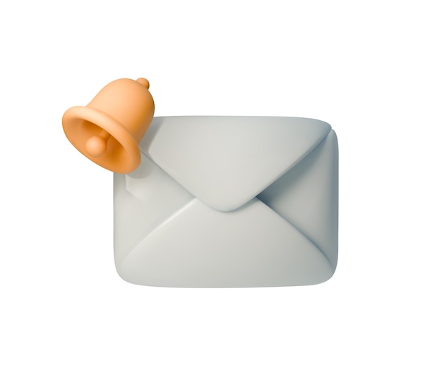 Ilustración vectorial 3D de un sobre con una campana de notificación que simboliza alertas de correo electrónico, mensajes o actualizaciones Ideal para sistemas de notificación de servicios de correo electrónico y diseños de comunicación digital