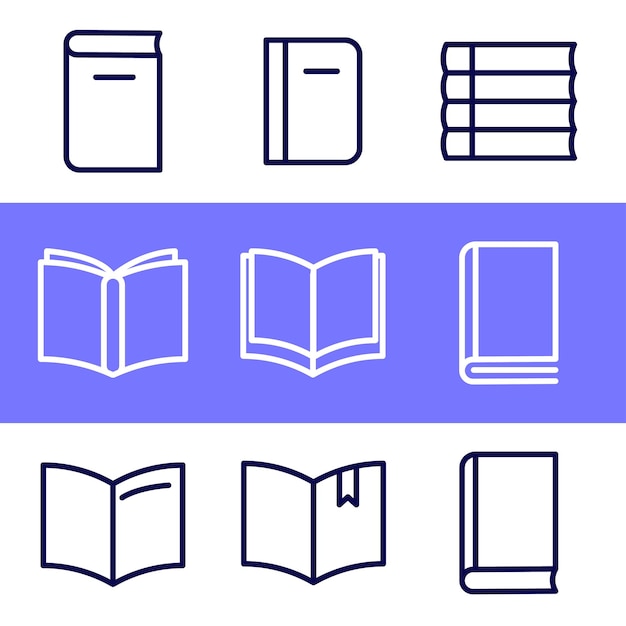 Ilustración vectorial de 9 iconos de lectura de libros estilo de línea