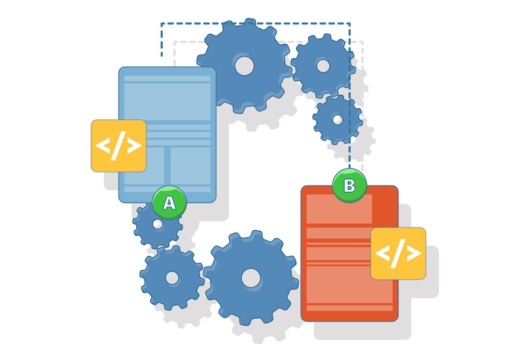 Vector ilustración vectorial ab concepto de prueba o comparación de resultados de prueba entre 2 páginas de diseño de sitio web