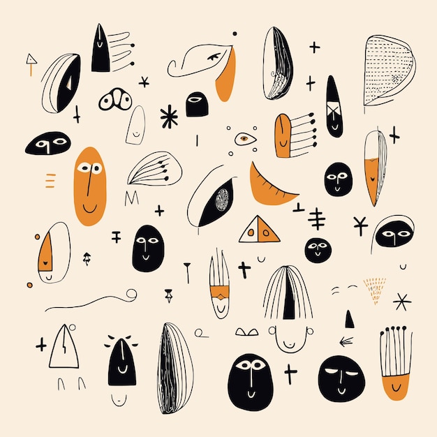 ilustración vectorial abstracta dibujada a mano en concepto de caras de dama