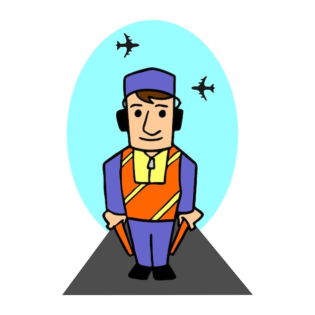 Una ilustración vectorial abstracta muestra un control de transporte del aeropuerto iconos de control de tráfico en estilo de dibujos animados
