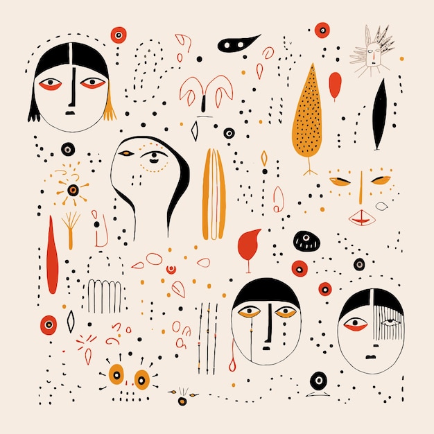 ilustración vectorial abstracta de rostros humanos y patrón orgánico