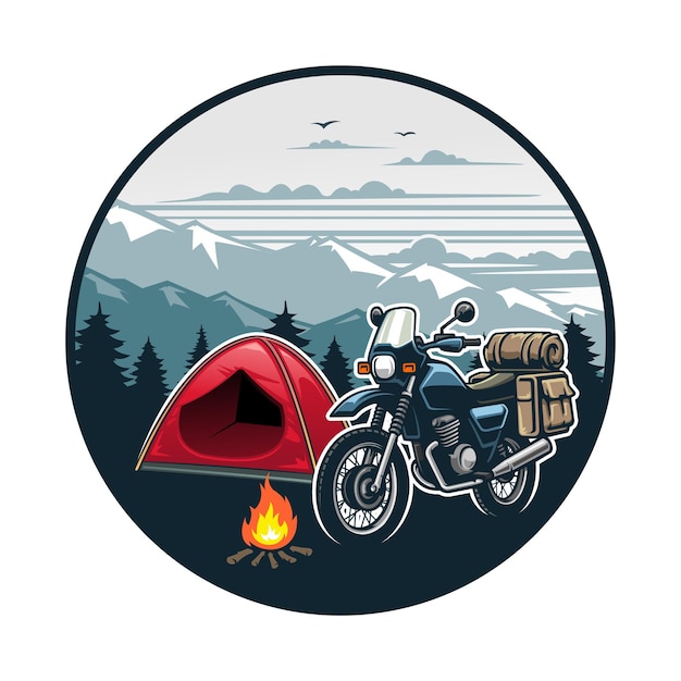 Ilustración vectorial de acampada de motor de aventura