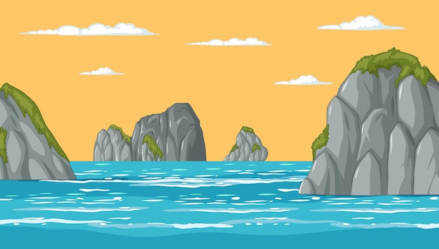 Ilustración vectorial de los acantilados del océano sereno