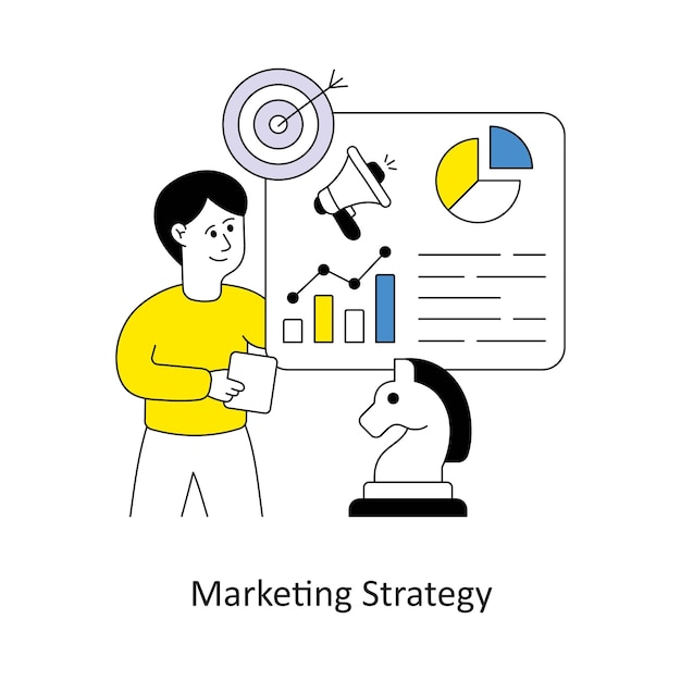 Ilustración vectorial de las acciones del estilo de diseño de la estrategia de marketing