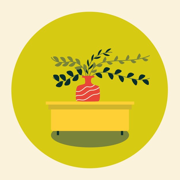 una ilustración vectorial de ácido brillante con una flor en maceta de pie en una mesa