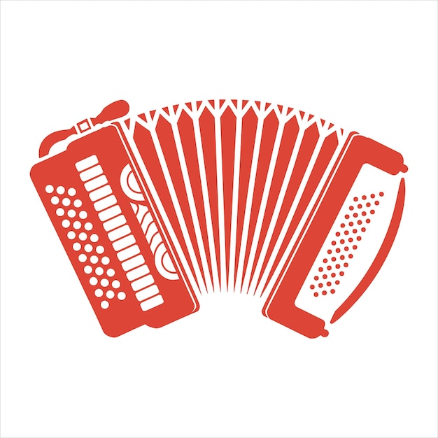 Ilustración vectorial de acordeón Diseño de silueta de instrumento musical rojo