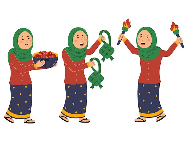 Vector ilustración vectorial de la actividad de la mujer joven de ramadán