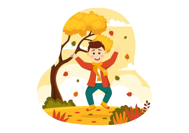 Vector ilustración vectorial de la actividad de otoño con actividades en las plantillas del parque de la ciudad de otoño