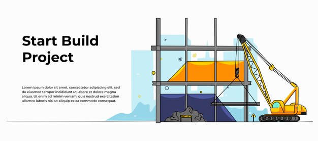 Ilustración vectorial de actividades de construcción Plano moderno en estilo de línea continua