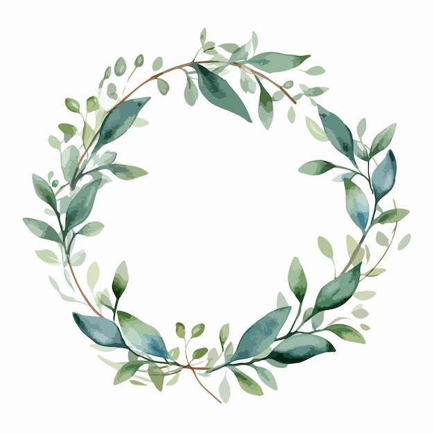 Vector ilustración vectorial en acuarela de una bandera floral verde con hojas y ramas sobre un fondo blanco