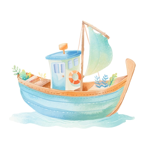 Ilustración vectorial de acuarela de un bote muy bonito 21