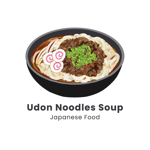 Ilustración vectorial de acuarela dibujada a mano de la sopa de fideos Udon comida japonesa