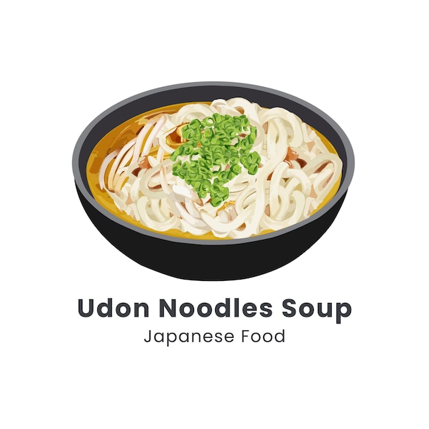 Ilustración vectorial de acuarela dibujada a mano de la sopa de fideos Udon comida japonesa