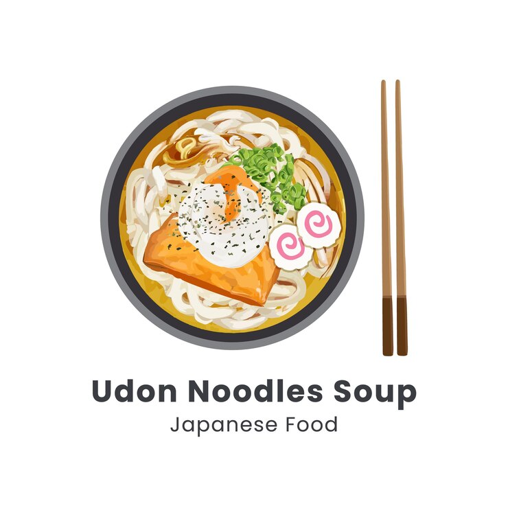 Vector ilustración vectorial de acuarela dibujada a mano de la sopa de fideos udon comida japonesa