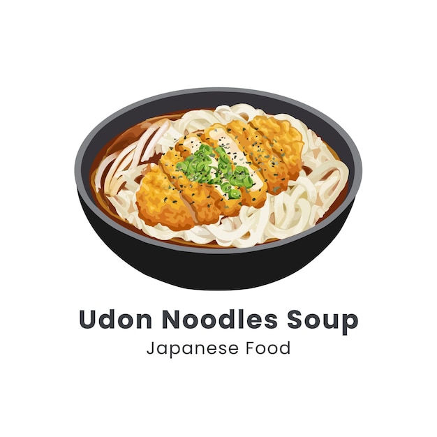 Ilustración vectorial de acuarela dibujada a mano de la sopa de fideos Udon comida japonesa