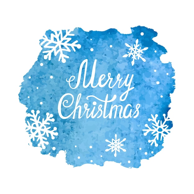 Ilustración vectorial de acuarela de invierno con copos de nieve letras de Feliz Navidad