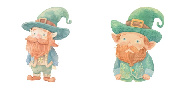 Ilustración vectorial de acuarela con un leprechaun muy bonito 14