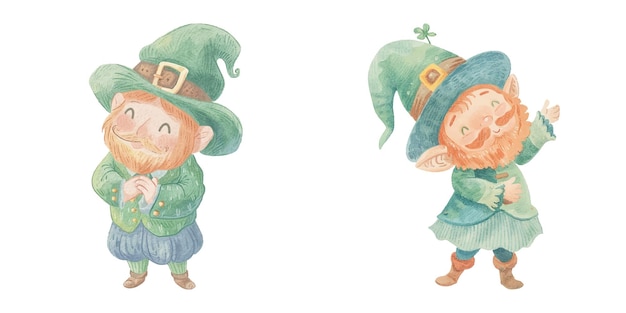 Ilustración vectorial de acuarela de un leprechaun muy bonito 20
