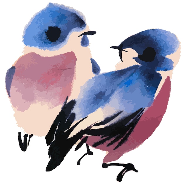Vector ilustración vectorial de acuarela de un pájaro pintura tradicional china con tinta y lavado