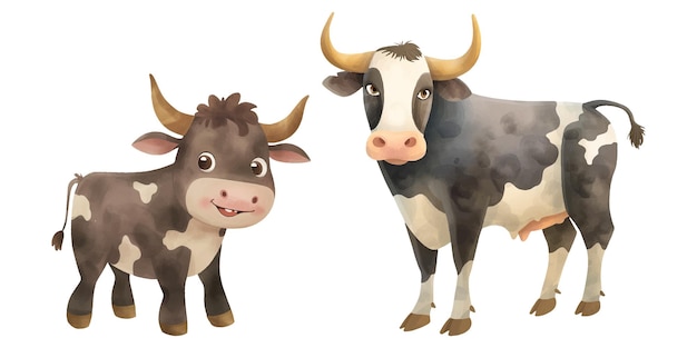 Ilustración vectorial de acuarela de toro muy bonita