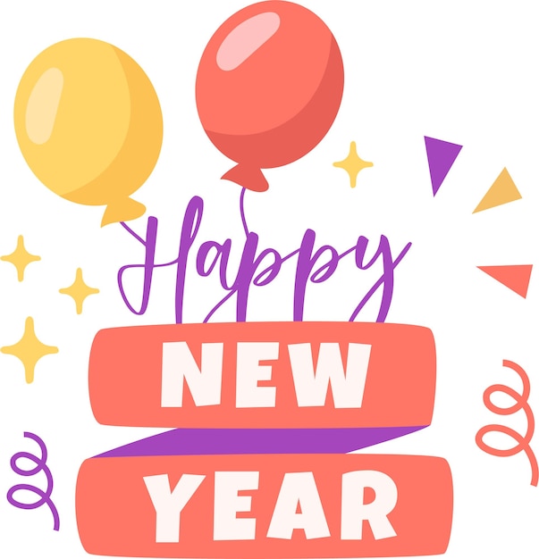 Ilustración vectorial de adhesivos de elementos para el Año Nuevo