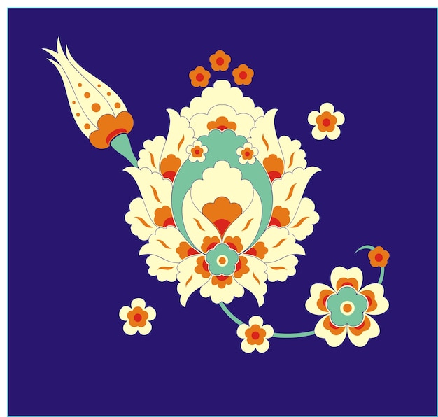 Ilustración vectorial de adorno floral turco tezhip en fondo de color azul adecuado para la decoración