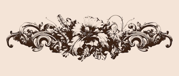 Ilustración vectorial de adornos florales y frondosos