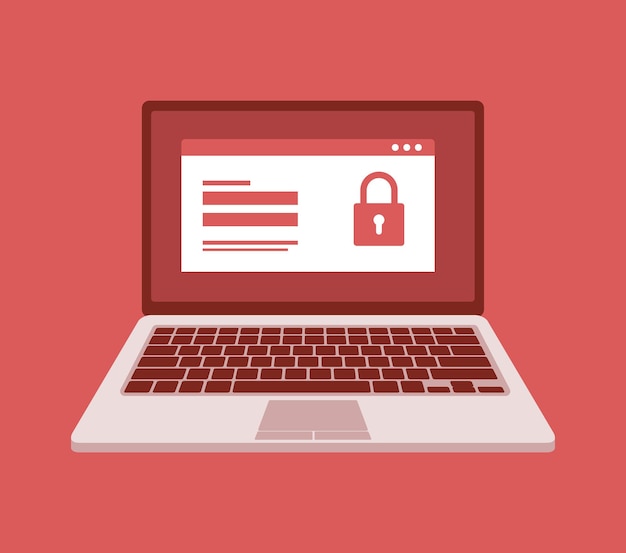 Ilustración vectorial de advertencia de error del sistema portátil Atención de virus Ataque de piratas informáticos y concepto de vector de seguridad web Estafa de phishing Seguridad de red e Internet