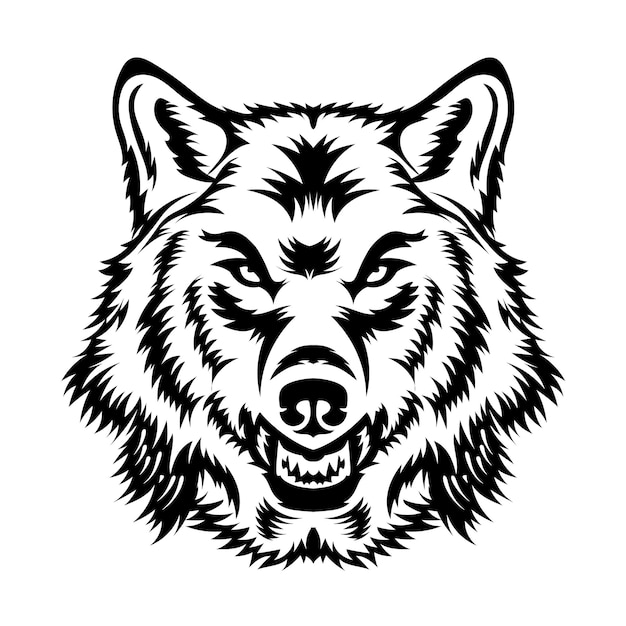 Vector ilustración vectorial agresiva de la cara del lobo perfecta para el diseño de camisetas y el logotipo de la mascota del equipo deportivo