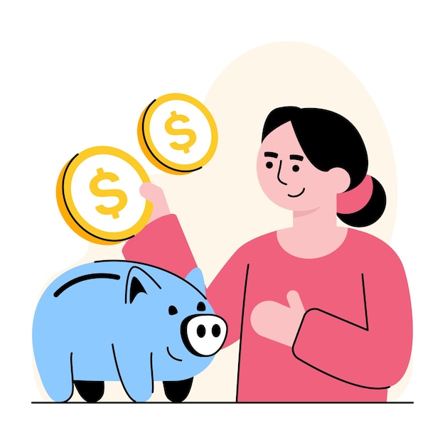 Ilustración vectorial de ahorro de dinero en estilo plano
