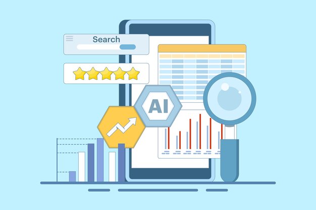 Ilustración vectorial AI Análisis de competidores Concepto para herramientas de SEO o AI para analizar estrategias de SEO