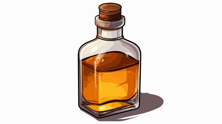 Vector ilustración vectorial aislada de botella de alcohol líquido en estilo de dibujo