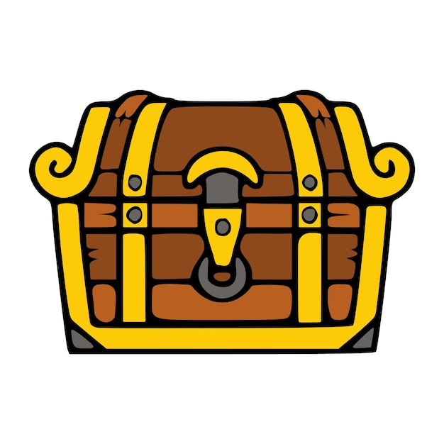 Ilustración vectorial aislada de cofre de tesoro de madera cerrado