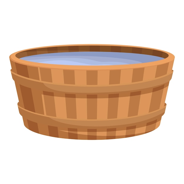 Ilustración vectorial aislada de un cubo de madera tradicional lleno de agua sobre un fondo blanco
