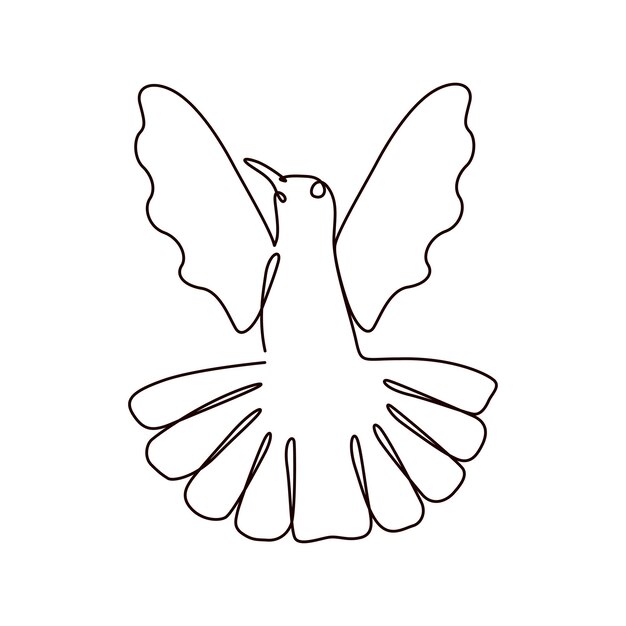 Ilustración vectorial aislada de un elemento de dibujo de línea continua de colibríes voladores