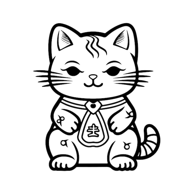 Ilustración vectorial aislada en el gato asiático kawaii blanco Neko con una mano hacia arriba Gato afortunado Maneki Neko