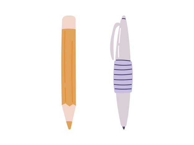 Ilustración vectorial aislada de un lápiz y un bolígrafo en un diseño plano mínimo Ideal para suministros escolares herramientas de oficina escritura dibujo y proyectos educativos o creativos