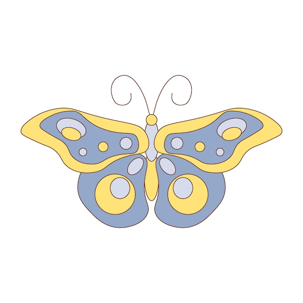 Ilustración vectorial aislada de mariposa en estilo retro de moda con vibraciones de los años 70