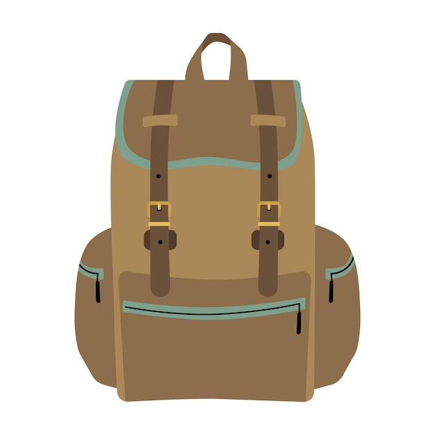 Ilustración vectorial aislada de mochila de caza o senderismo de color marrón Diseño simple y práctico ideal para escuelas de viajes o senderismo