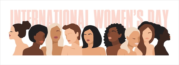 Ilustración vectorial aislada de mujeres abstractas con diferentes colores de piel lucha por la libertad independencia igualdad concepto para el día internacional de la mujer y otros