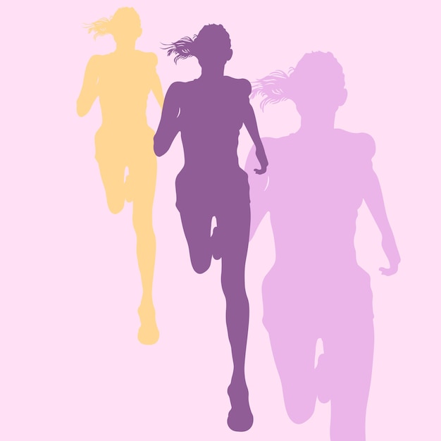 Ilustración vectorial aislada de silueta púrpura violeta mujer niña corriendo mujeres corriendo para el deporte