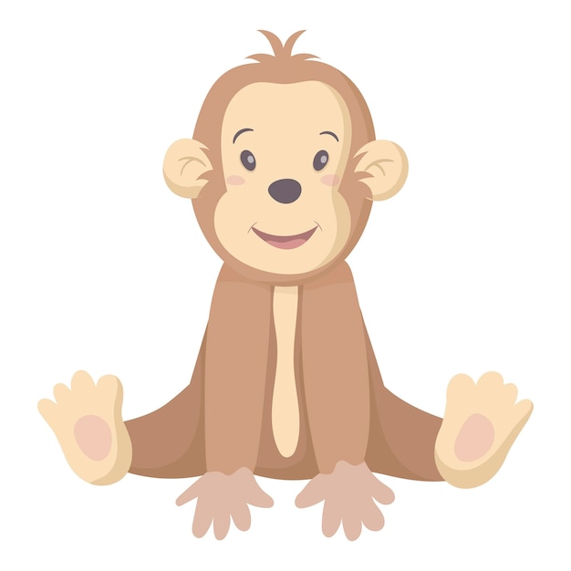 Ilustración vectorial aislada sobre fondo blanco Imagen infantil de un lindo bebé mono o chimpancé Personaje de dibujos animados para libros infantiles o papel tapiz