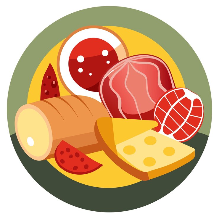 Vector ilustración vectorial al estilo de dibujos animados de carne y queso
