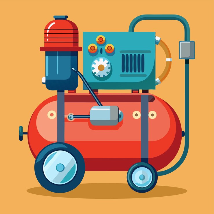 Vector ilustración vectorial al estilo de dibujos animados del compresor de aire