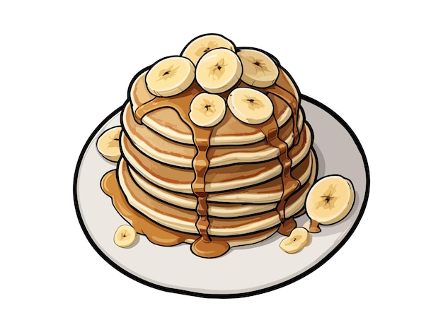 Ilustración vectorial al estilo de las pegatinas de dibujos animados de panqueques de plátano