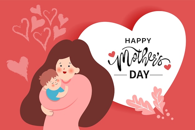 Ilustración vectorial de la alegre celebración del feliz día de la madre madre sosteniendo al bebé