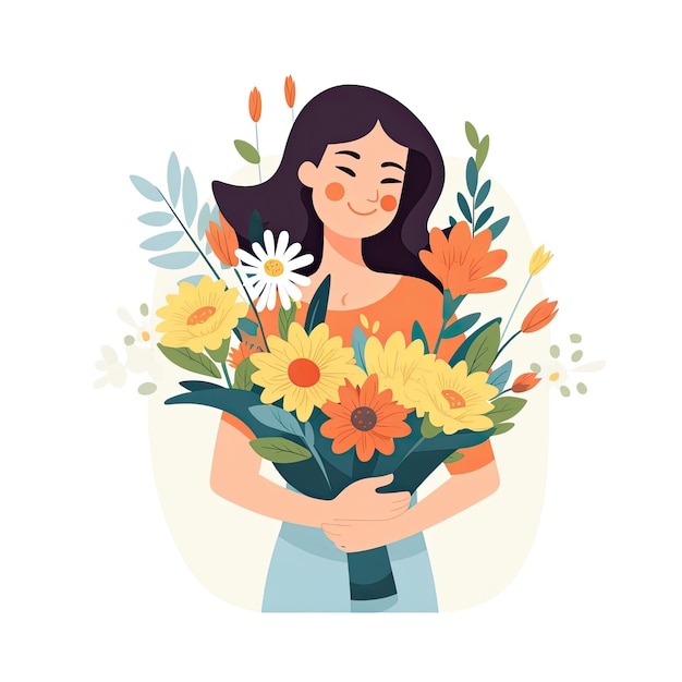 Ilustración vectorial de alguien que sostiene un ramo de flores